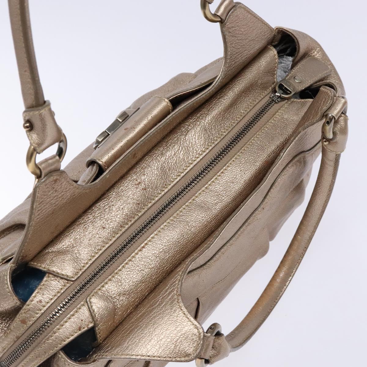 Salvatore Ferragamo Gancini Hand Bag Leather Gold Auth 136922