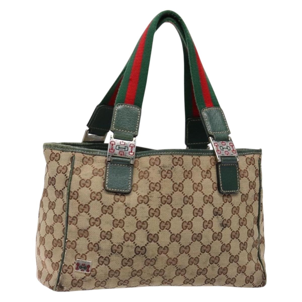 GUCCI GG Canvas Web Sherry Line Tote Bag Beige Green Red 115810 Auth 136923