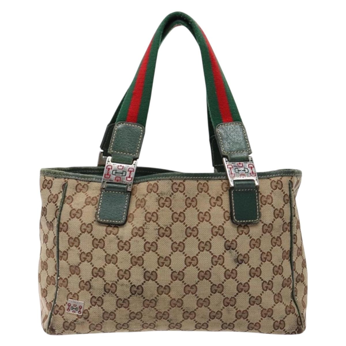 GUCCI GG Canvas Web Sherry Line Tote Bag Beige Green Red 115810 Auth 136923