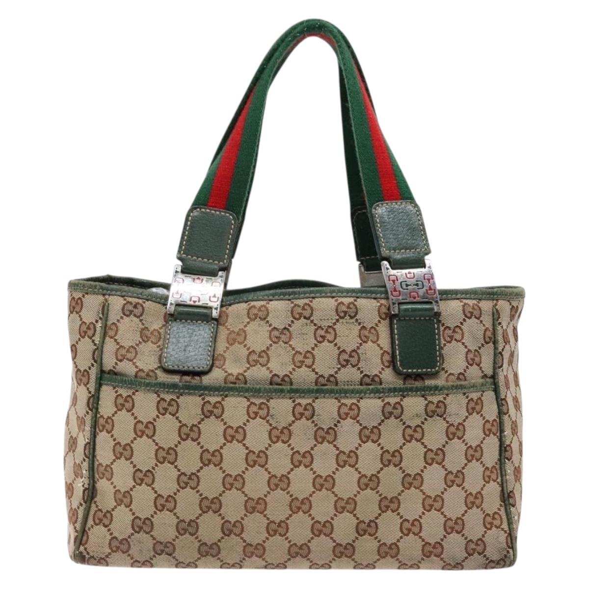 GUCCI GG Canvas Web Sherry Line Tote Bag Beige Green Red 115810 Auth 136923