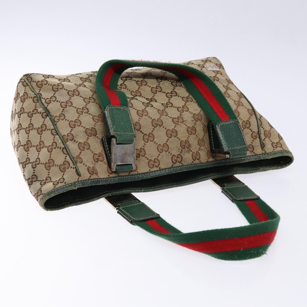 GUCCI GG Canvas Web Sherry Line Tote Bag Beige Green Red 115810 Auth 136923