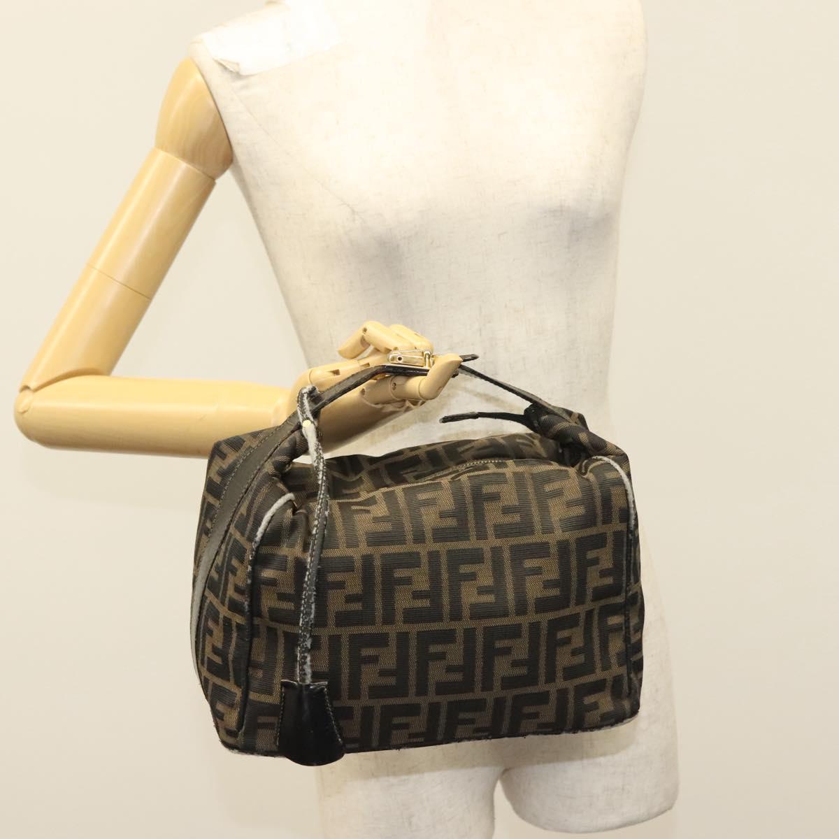 FENDI Zucca Canvas Vanity Pouch Black Brown Auth 136971