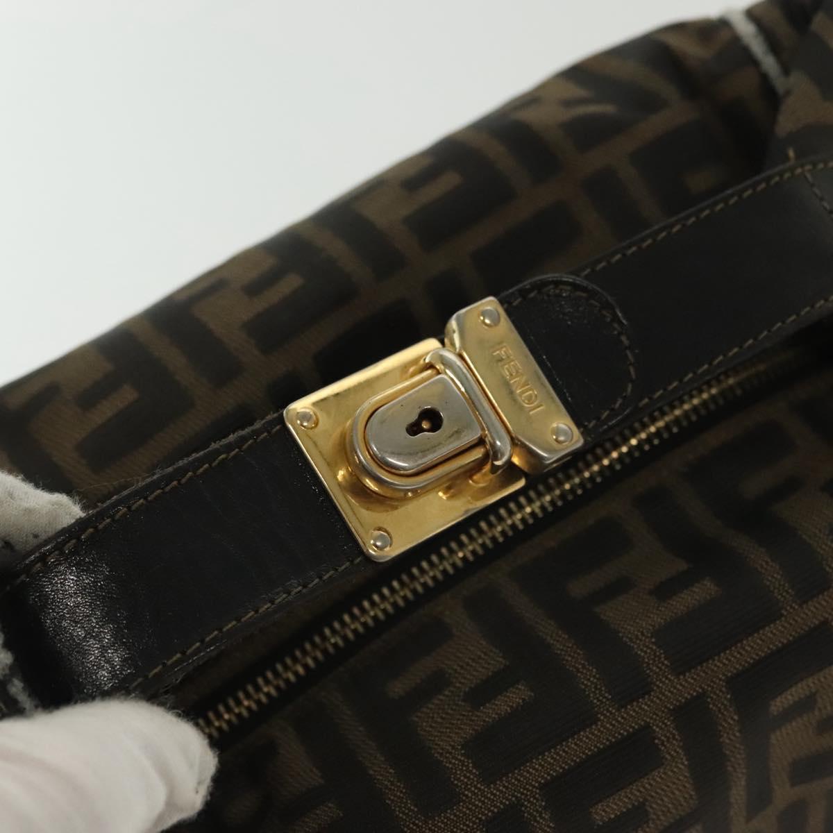 FENDI Zucca Canvas Vanity Pouch Black Brown Auth 136971