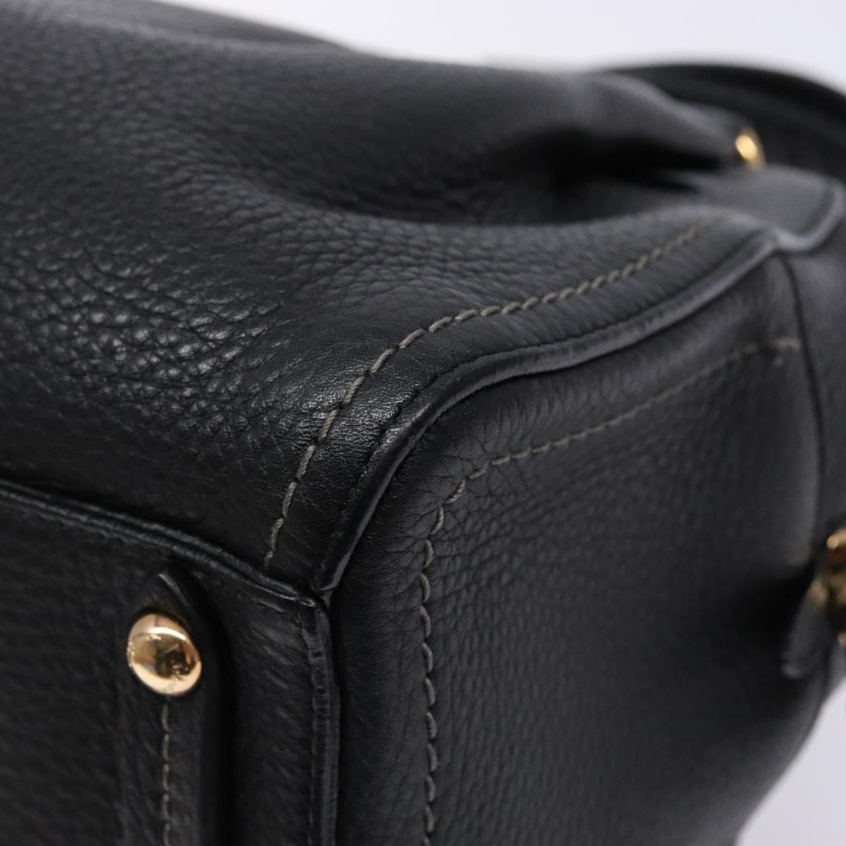 Salvatore Ferragamo Gancini Hand Bag Leather Black Gold Auth 136973