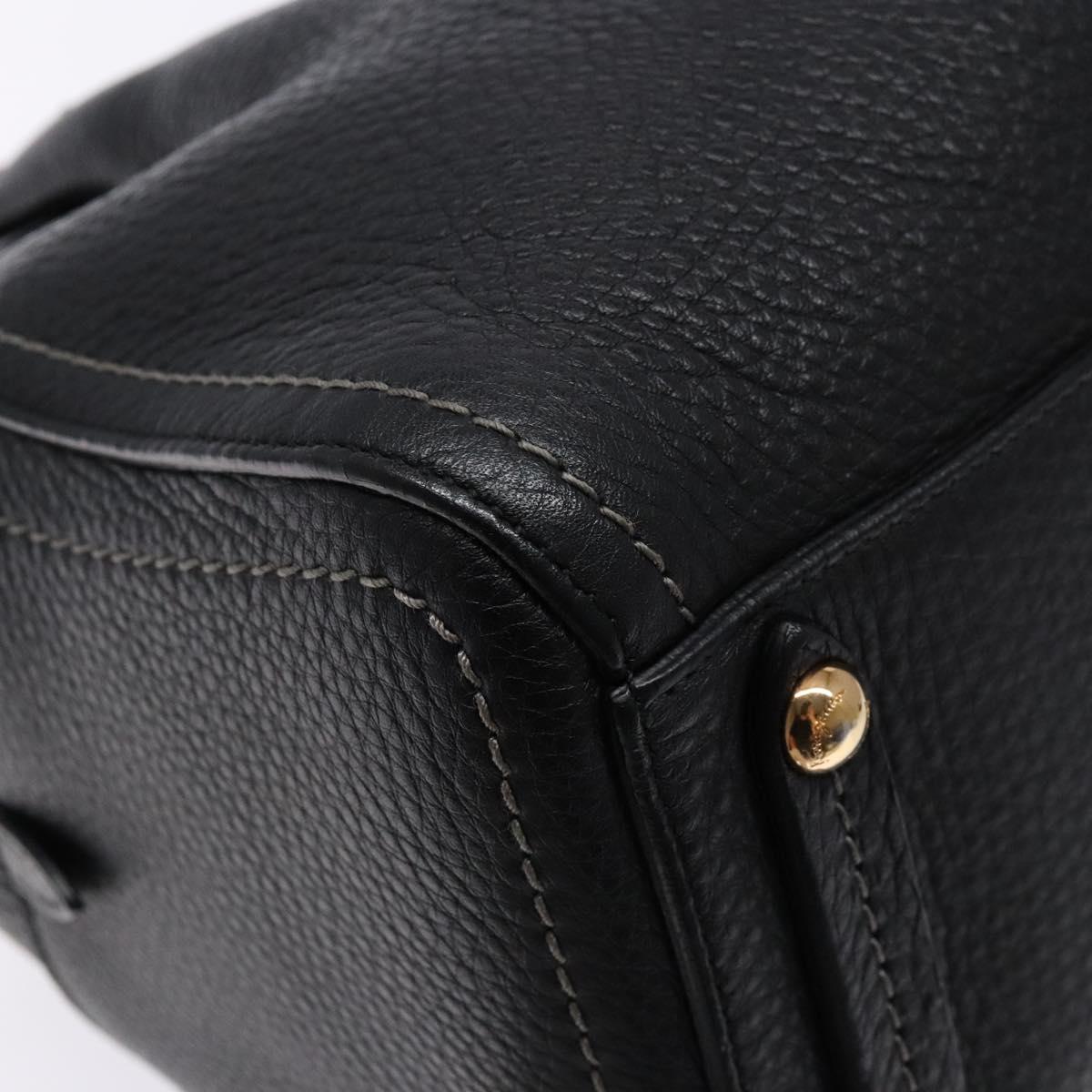 Salvatore Ferragamo Gancini Hand Bag Leather Black Gold Auth 136973