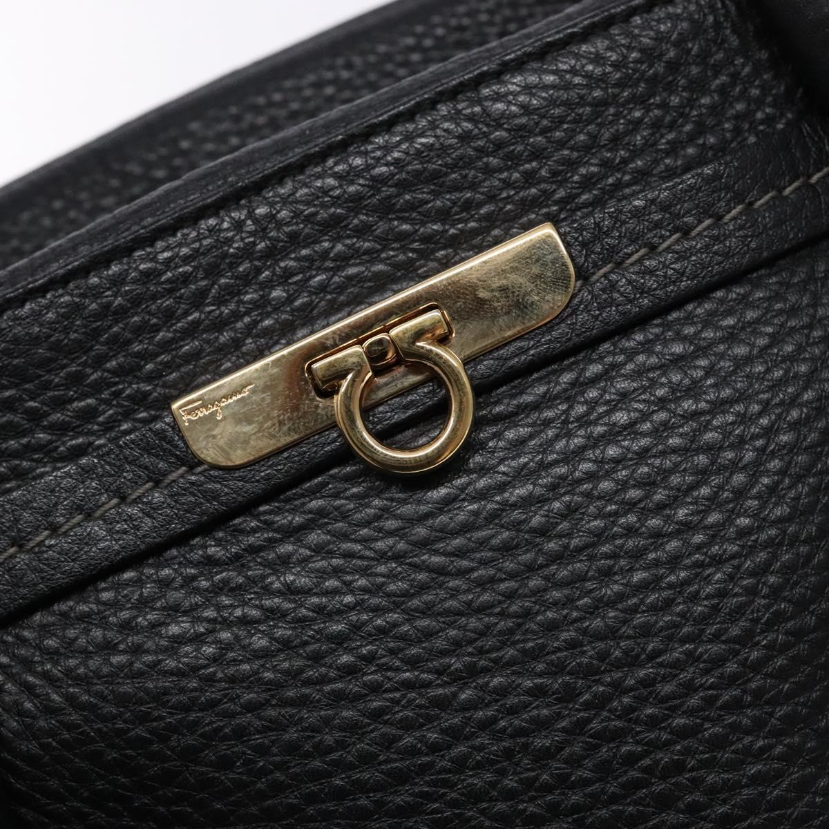 Salvatore Ferragamo Gancini Hand Bag Leather Black Gold Auth 136973