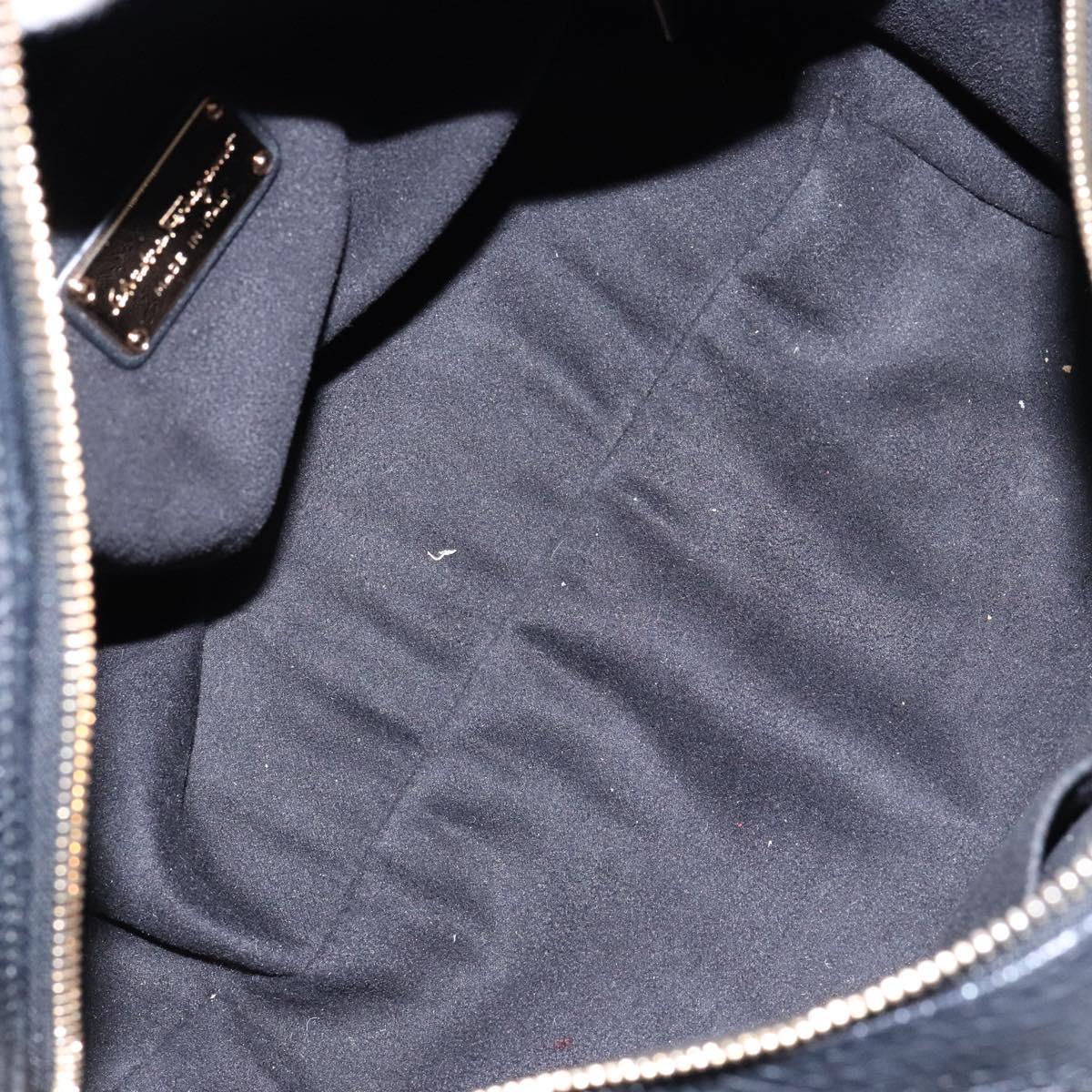 Salvatore Ferragamo Gancini Hand Bag Leather Black Gold Auth 136973