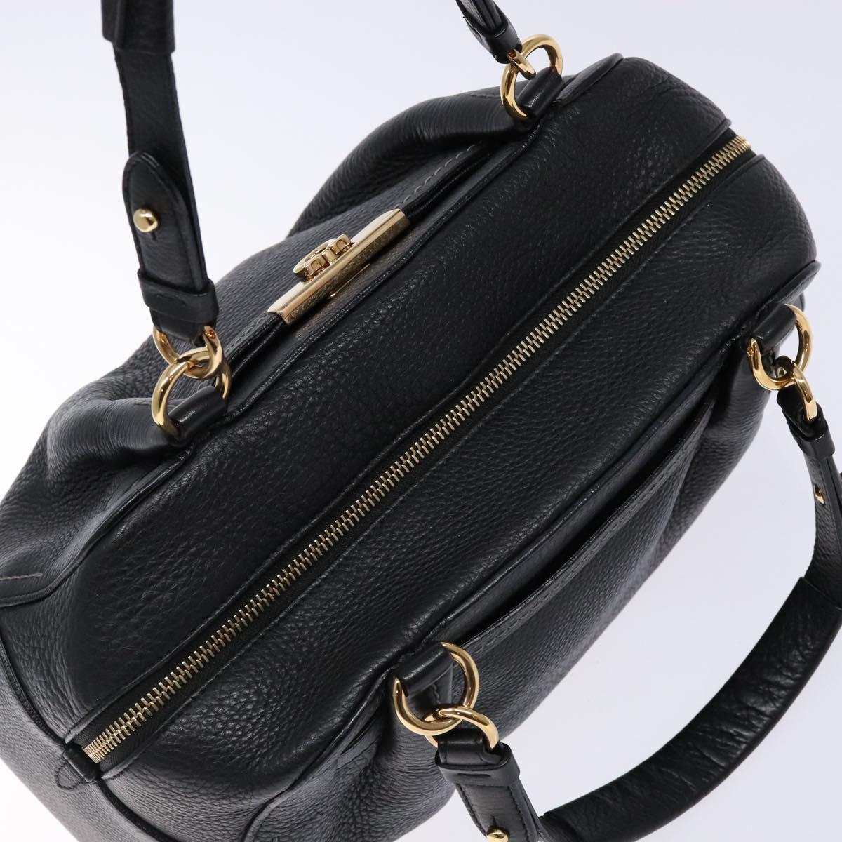 Salvatore Ferragamo Gancini Hand Bag Leather Black Gold Auth 136973