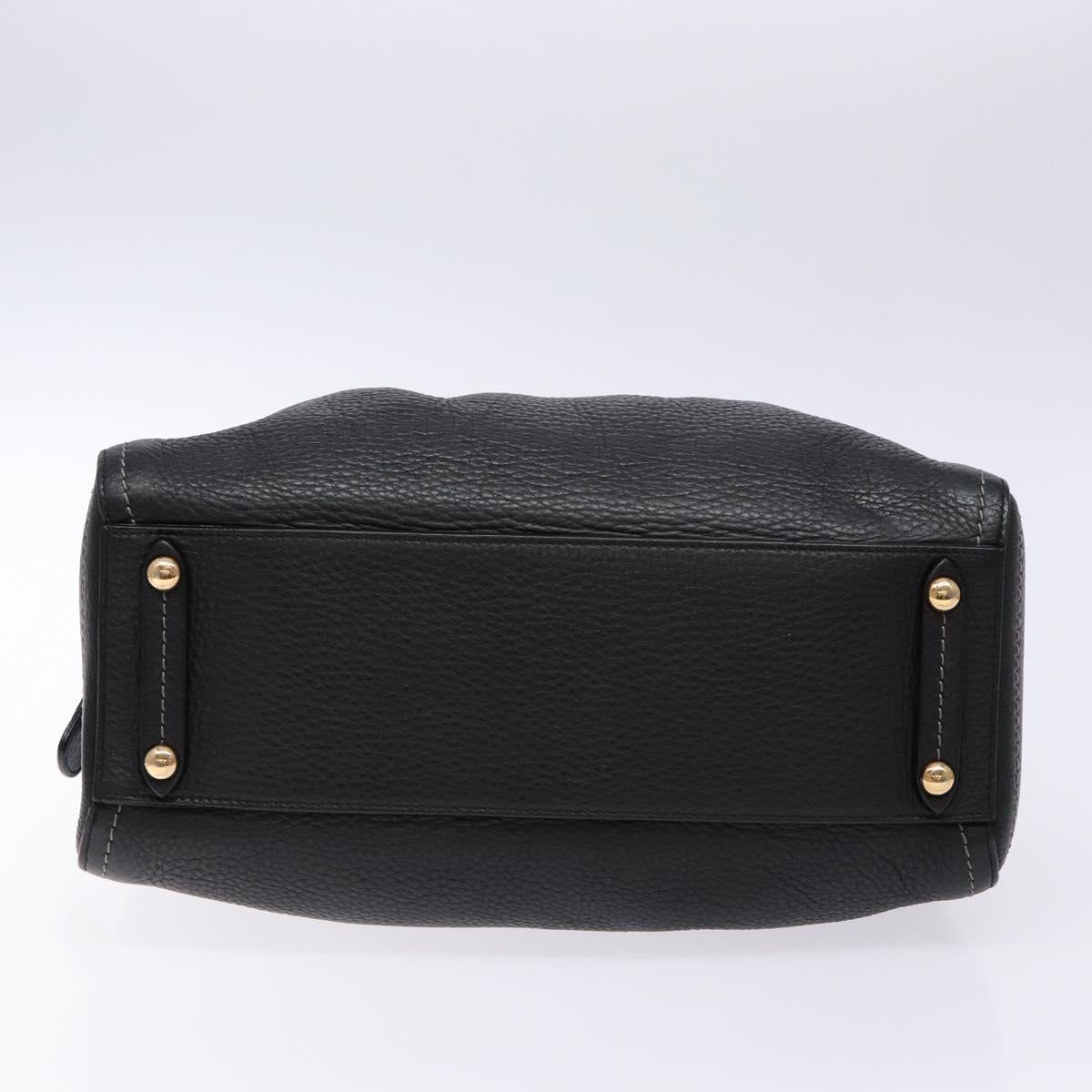 Salvatore Ferragamo Gancini Hand Bag Leather Black Gold Auth 136973