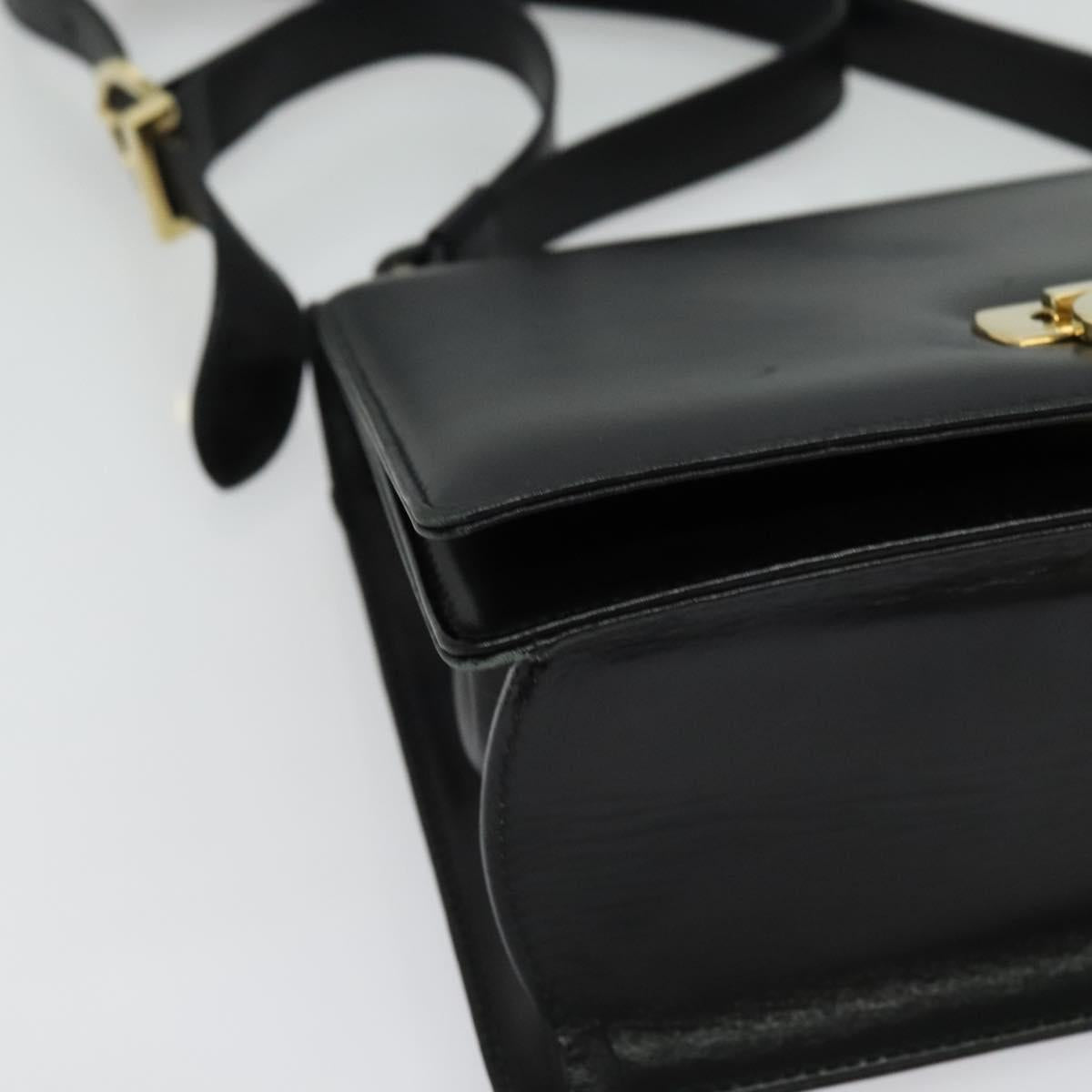 Salvatore Ferragamo Gancini Shoulder Bag Leather Black Gold Auth 137001