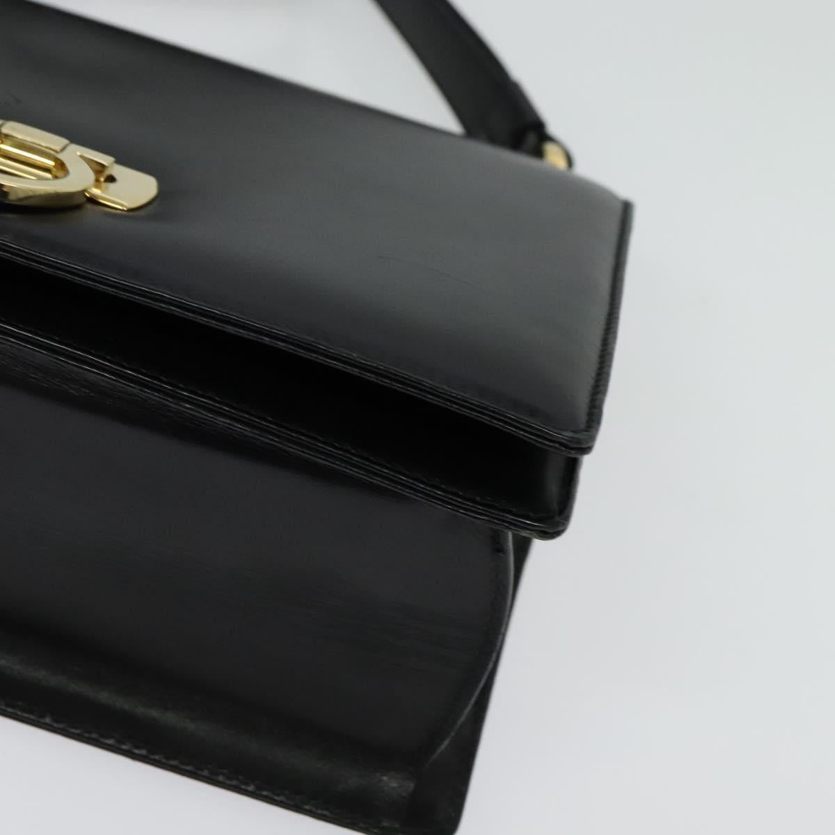 Salvatore Ferragamo Gancini Shoulder Bag Leather Black Gold Auth 137001