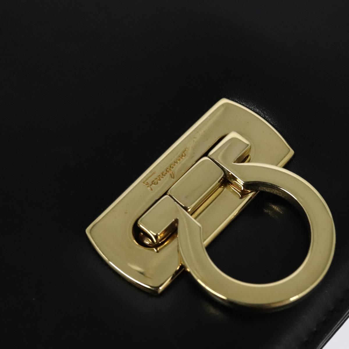 Salvatore Ferragamo Gancini Shoulder Bag Leather Black Gold Auth 137001