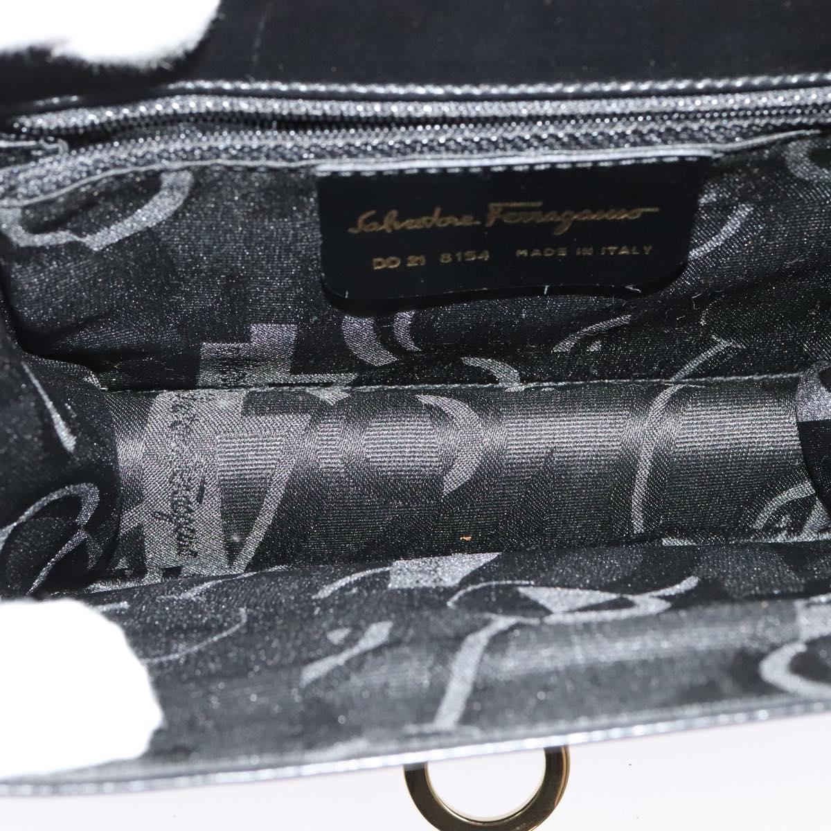 Salvatore Ferragamo Gancini Shoulder Bag Leather Black Gold Auth 137001