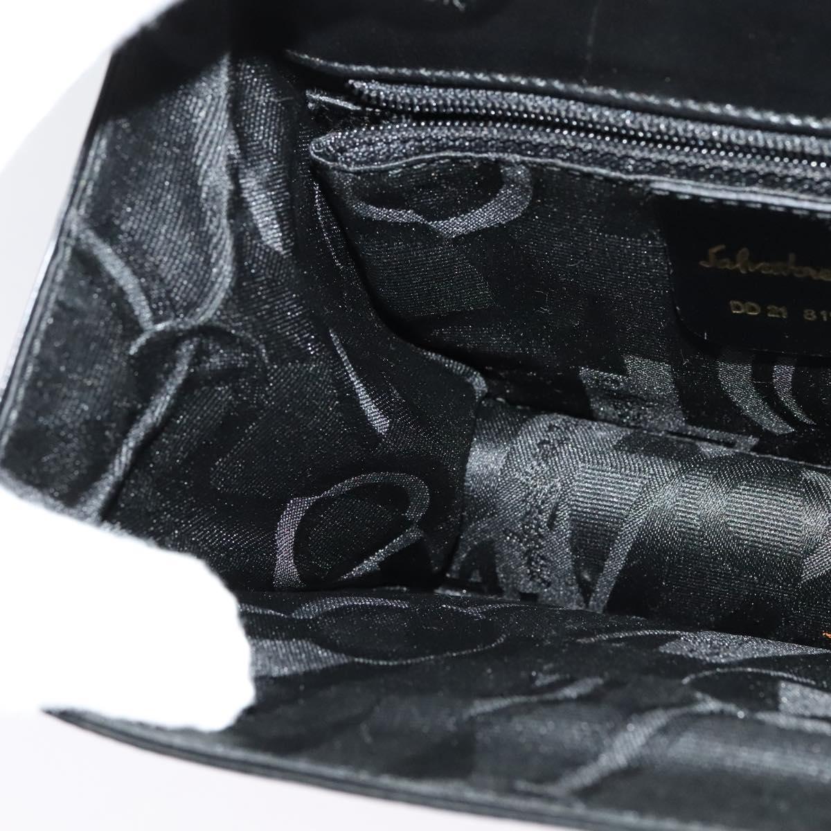 Salvatore Ferragamo Gancini Shoulder Bag Leather Black Gold Auth 137001