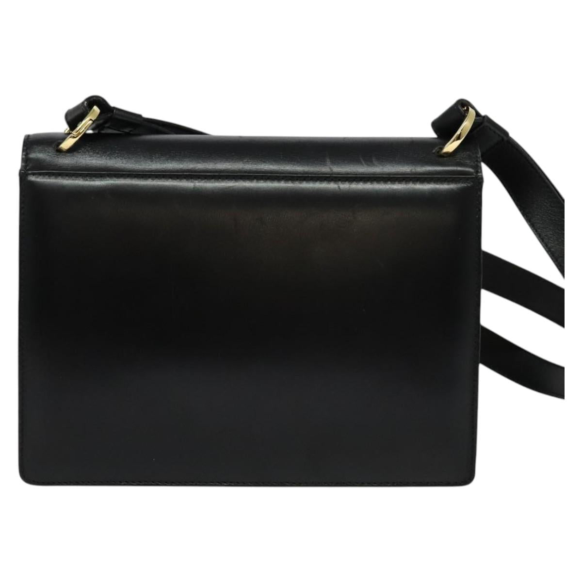 Salvatore Ferragamo Gancini Shoulder Bag Leather Black Gold Auth 137001