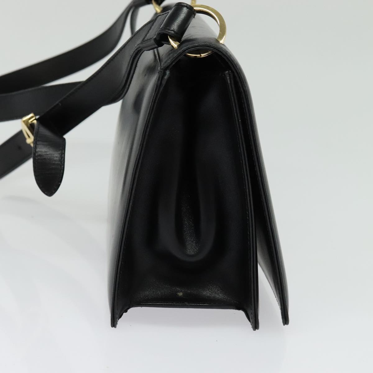 Salvatore Ferragamo Gancini Shoulder Bag Leather Black Gold Auth 137001