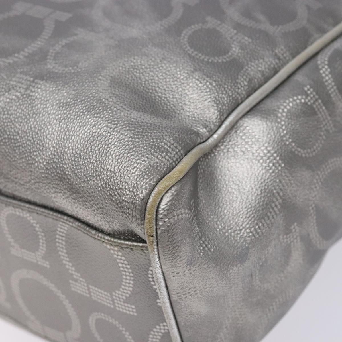 Salvatore Ferragamo Gancini Tote Bag Leather Silver Auth 137002