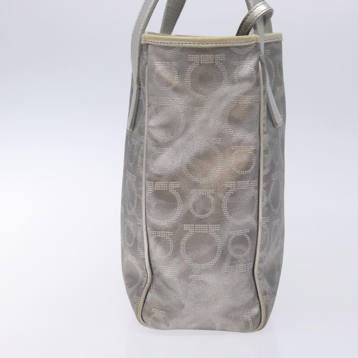 Salvatore Ferragamo Gancini Tote Bag Leather Silver Auth 137002