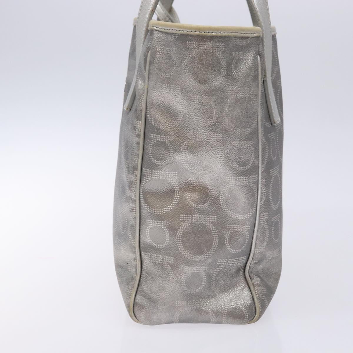 Salvatore Ferragamo Gancini Tote Bag Leather Silver Auth 137002