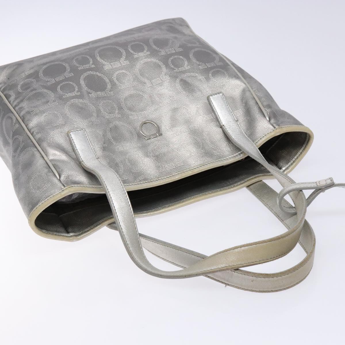 Salvatore Ferragamo Gancini Tote Bag Leather Silver Auth 137002