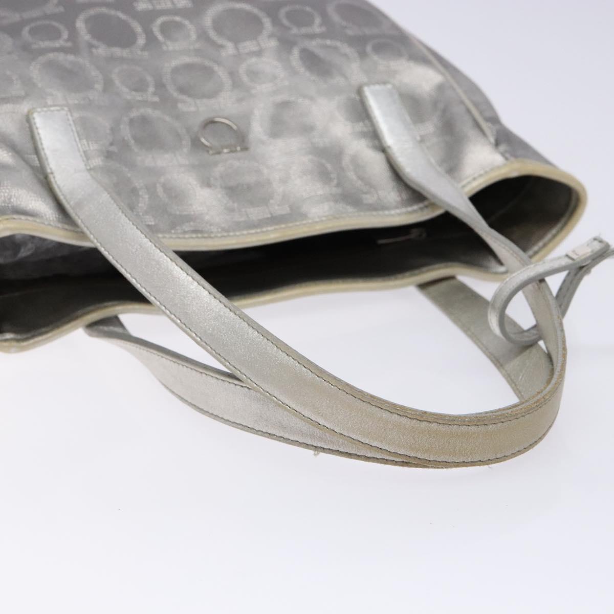 Salvatore Ferragamo Gancini Tote Bag Leather Silver Auth 137002