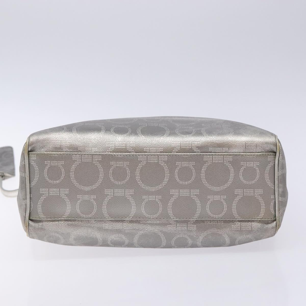 Salvatore Ferragamo Gancini Tote Bag Leather Silver Auth 137002