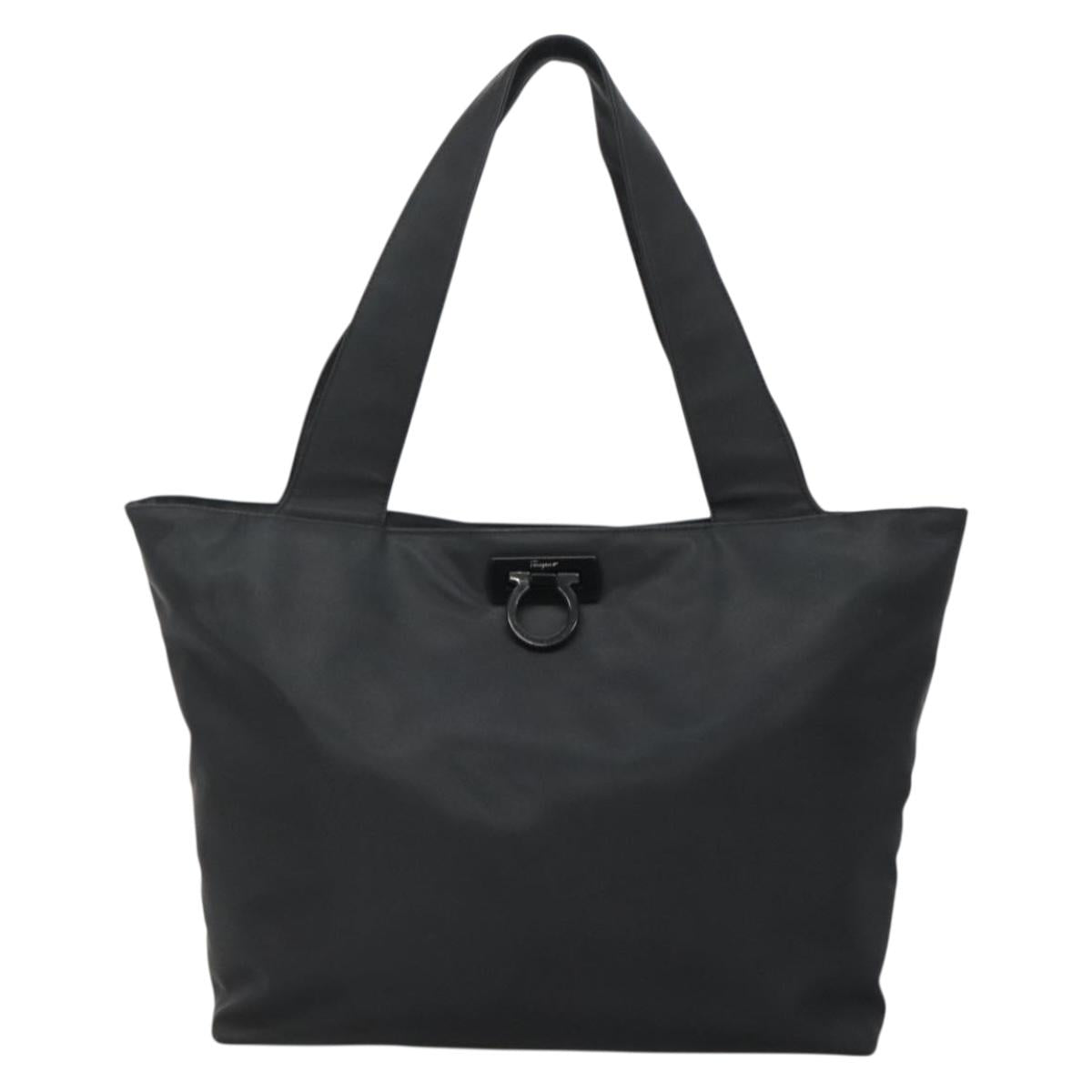 Salvatore Ferragamo Gancini Tote Bag Nylon Black Auth 137003