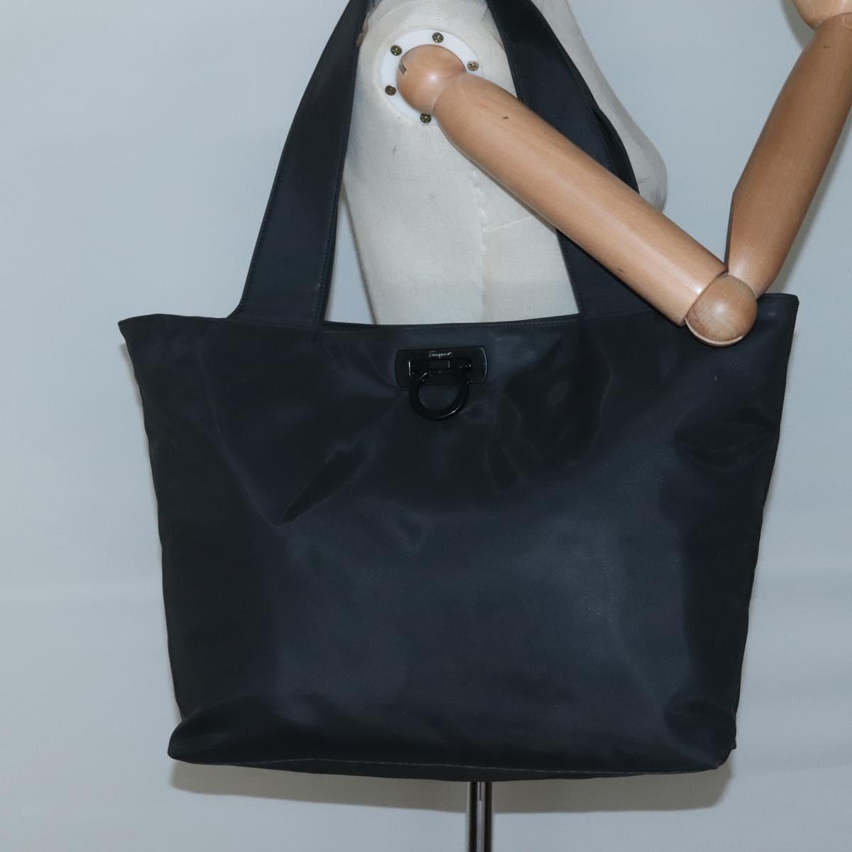 Salvatore Ferragamo Gancini Tote Bag Nylon Black Auth 137003