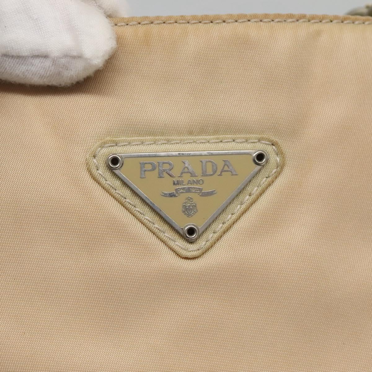PRADA Chain Shoulder Bag Nylon Ivory Silver Auth 137031