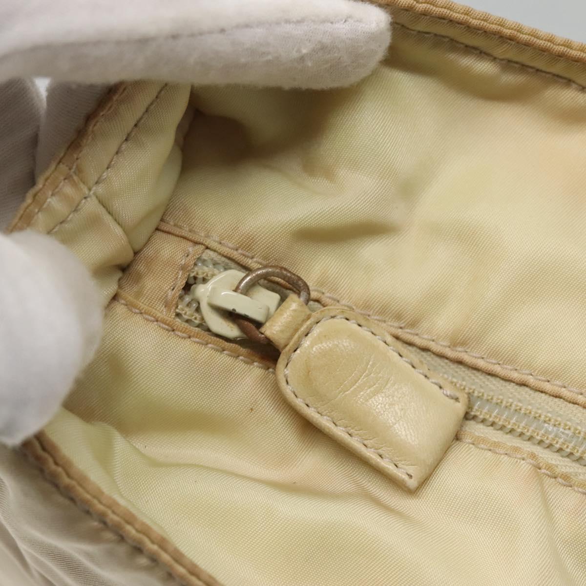 PRADA Chain Shoulder Bag Nylon Ivory Silver Auth 137031