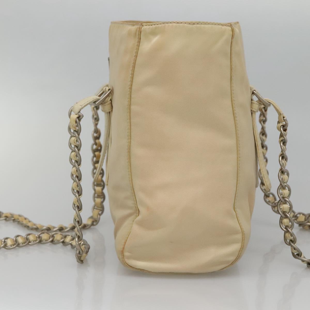 PRADA Chain Shoulder Bag Nylon Ivory Silver Auth 137031