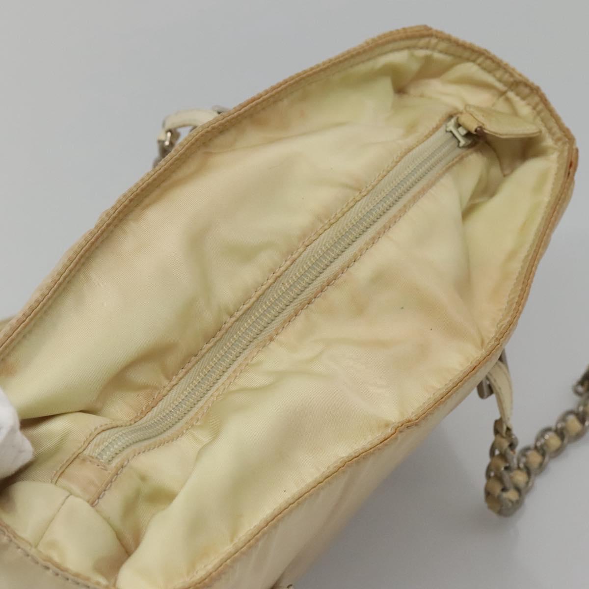 PRADA Chain Shoulder Bag Nylon Ivory Silver Auth 137031