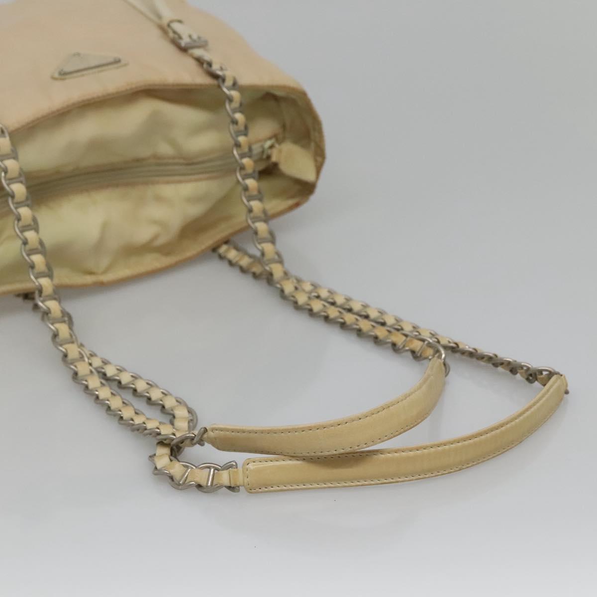 PRADA Chain Shoulder Bag Nylon Ivory Silver Auth 137031