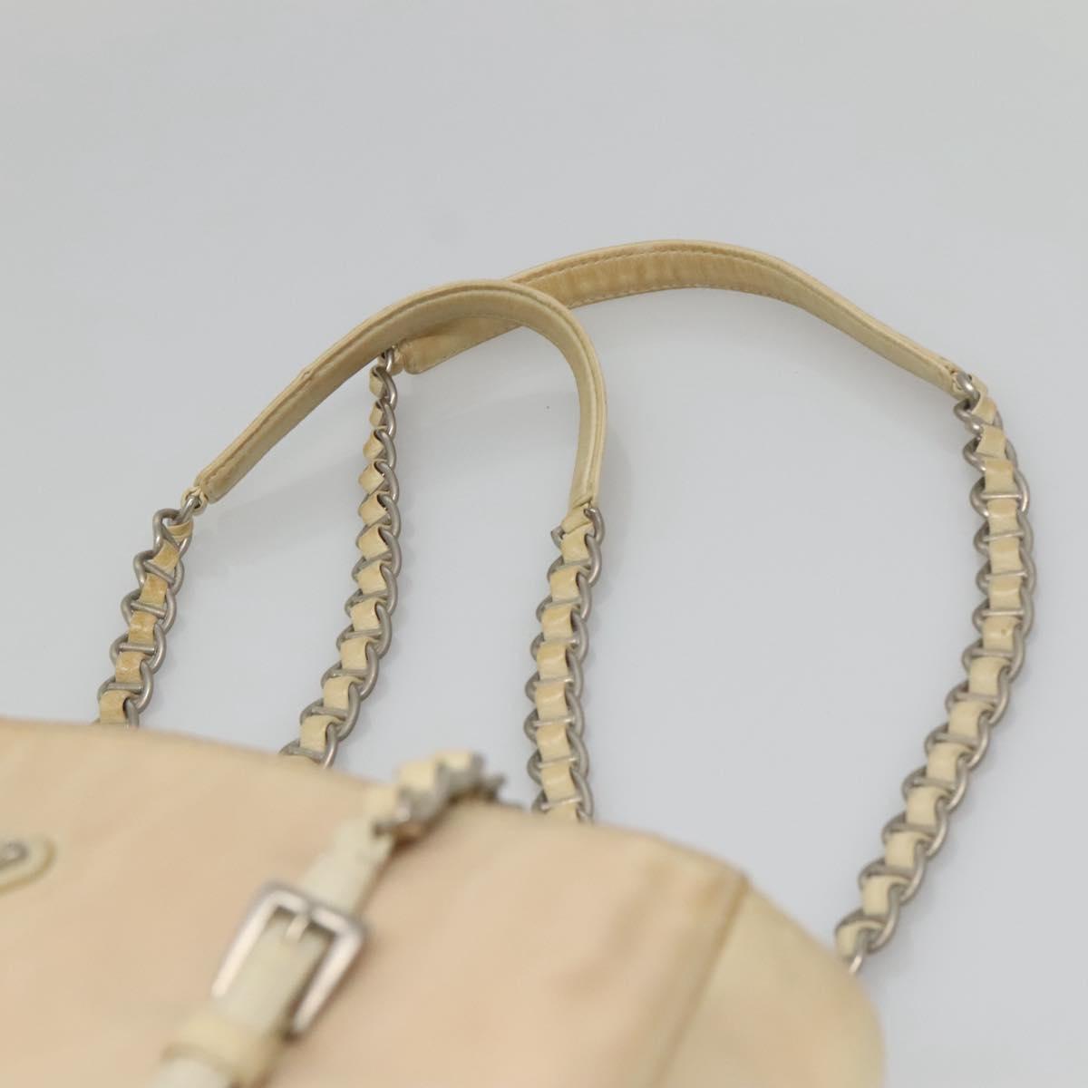 PRADA Chain Shoulder Bag Nylon Ivory Silver Auth 137031