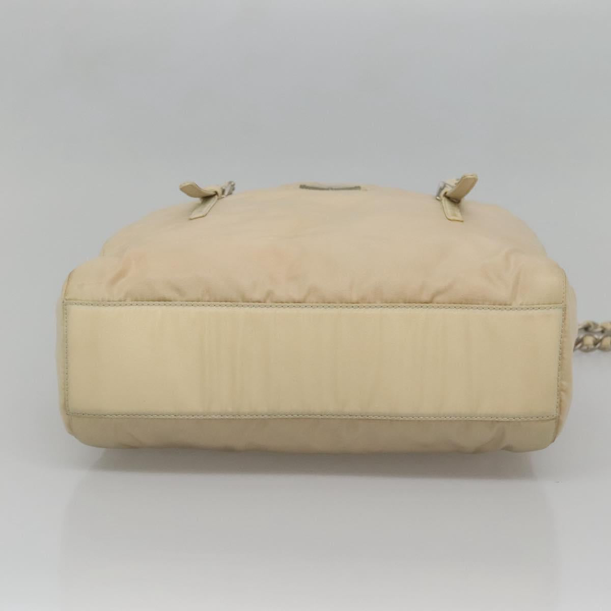 PRADA Chain Shoulder Bag Nylon Ivory Silver Auth 137031
