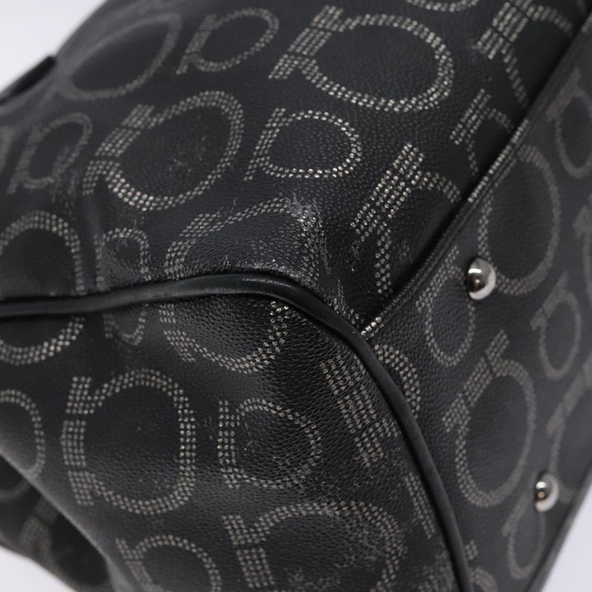 Salvatore Ferragamo Gancini Hand Bag PVC Black Silver Auth 137033