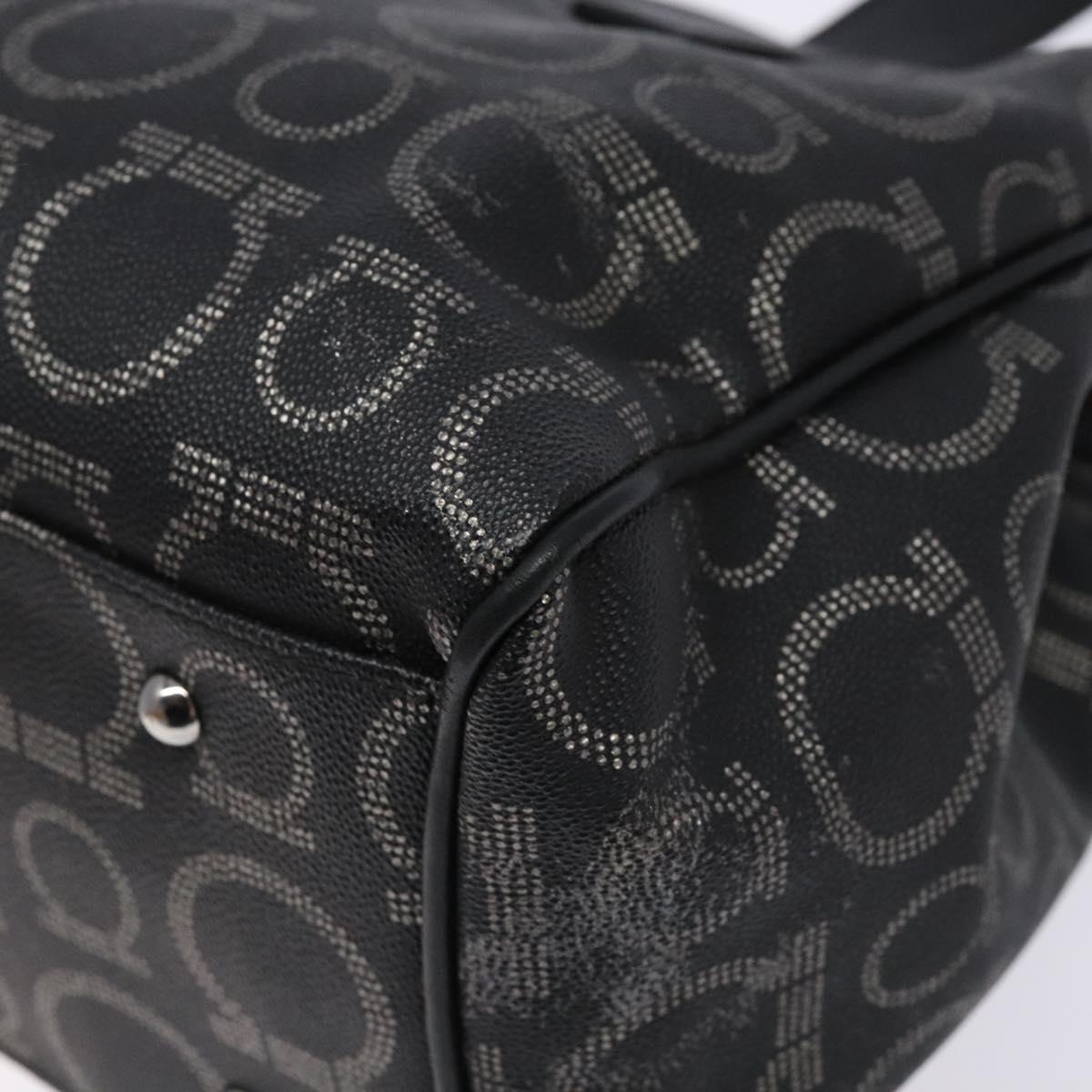 Salvatore Ferragamo Gancini Hand Bag PVC Black Silver Auth 137033