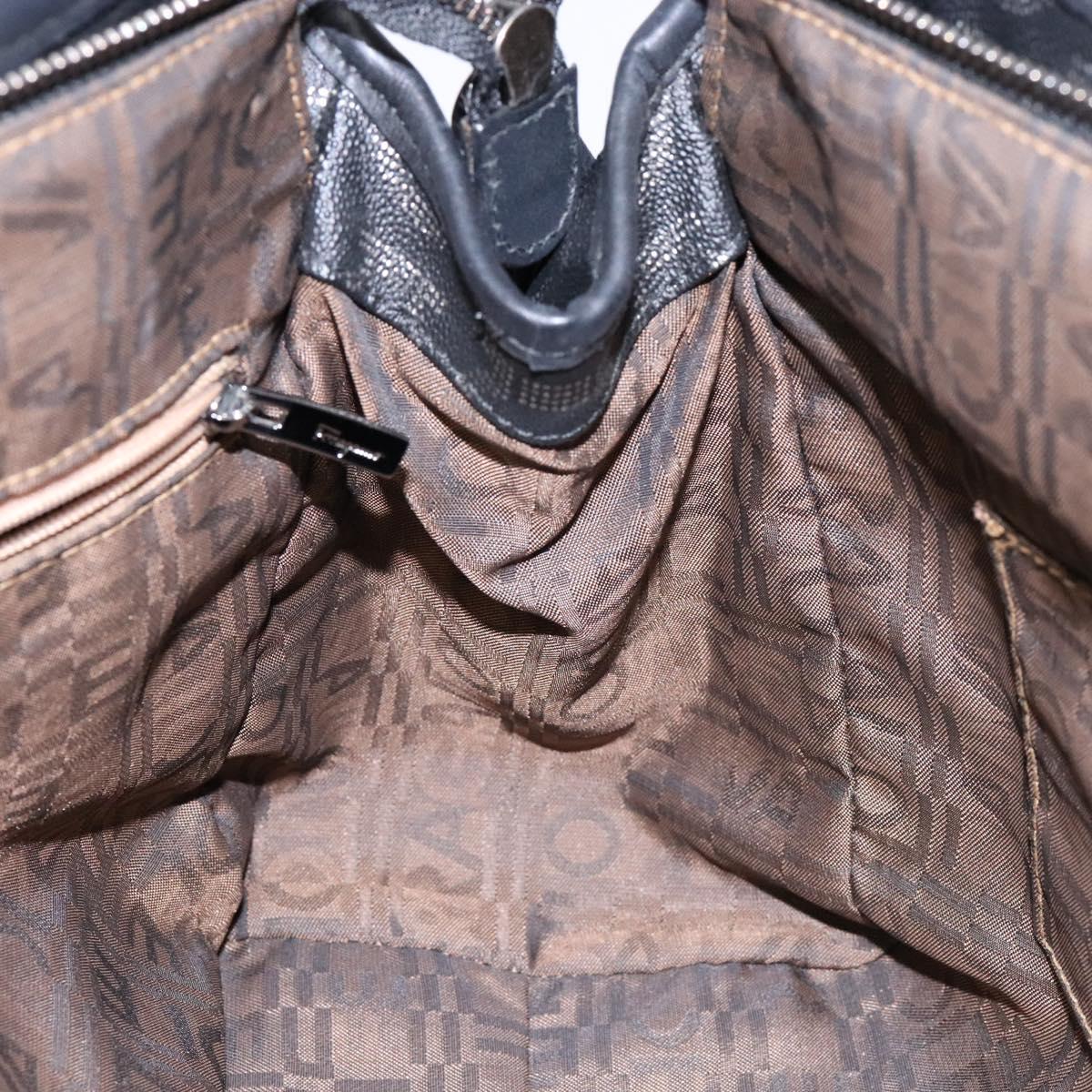 Salvatore Ferragamo Gancini Hand Bag PVC Black Silver Auth 137033