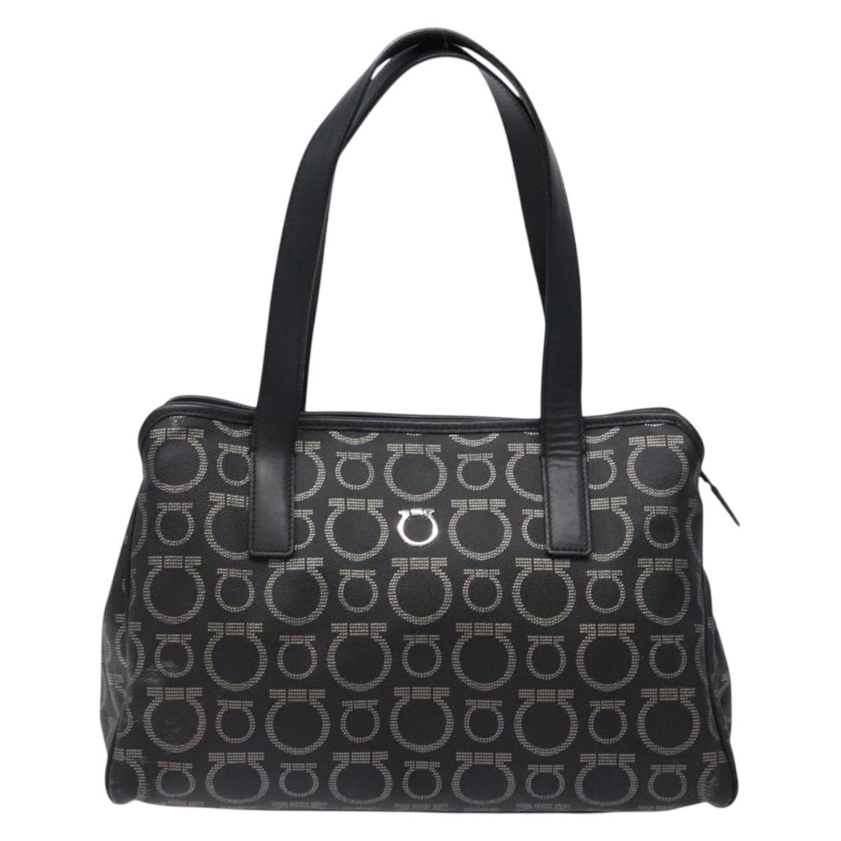 Salvatore Ferragamo Gancini Hand Bag PVC Black Silver Auth 137033