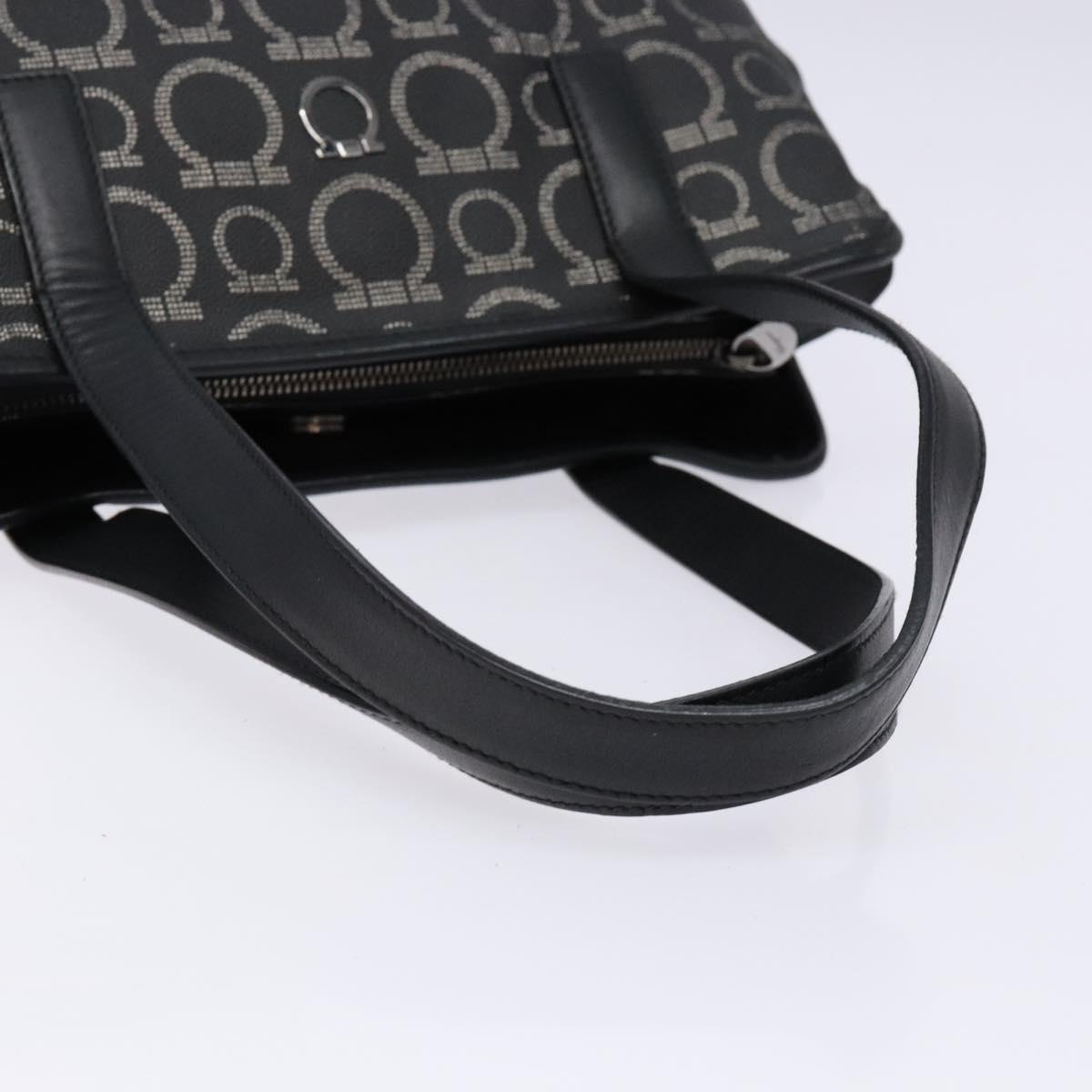 Salvatore Ferragamo Gancini Hand Bag PVC Black Silver Auth 137033