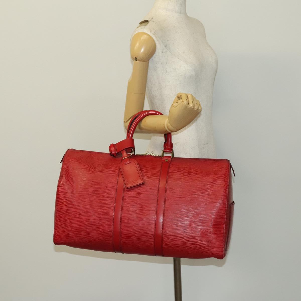 LOUIS VUITTON Epi Keepall 45 Boston Bag Red M42977 LV Auth 137106
