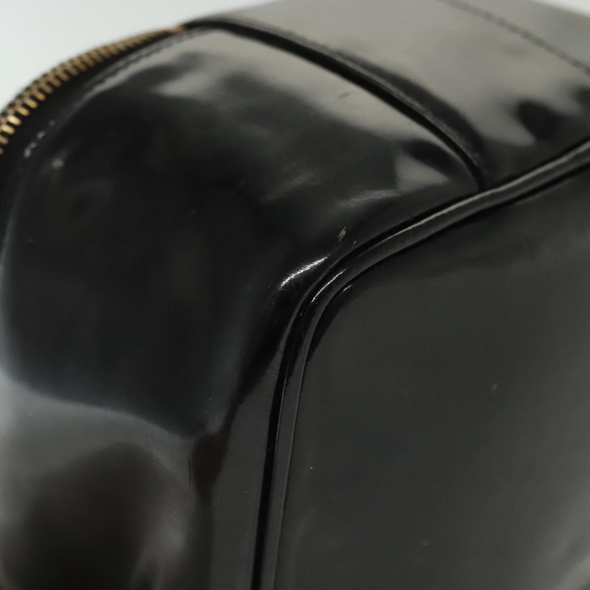 CHANEL Vanity Pouch Patent leather Black Gold CC Auth 137125
