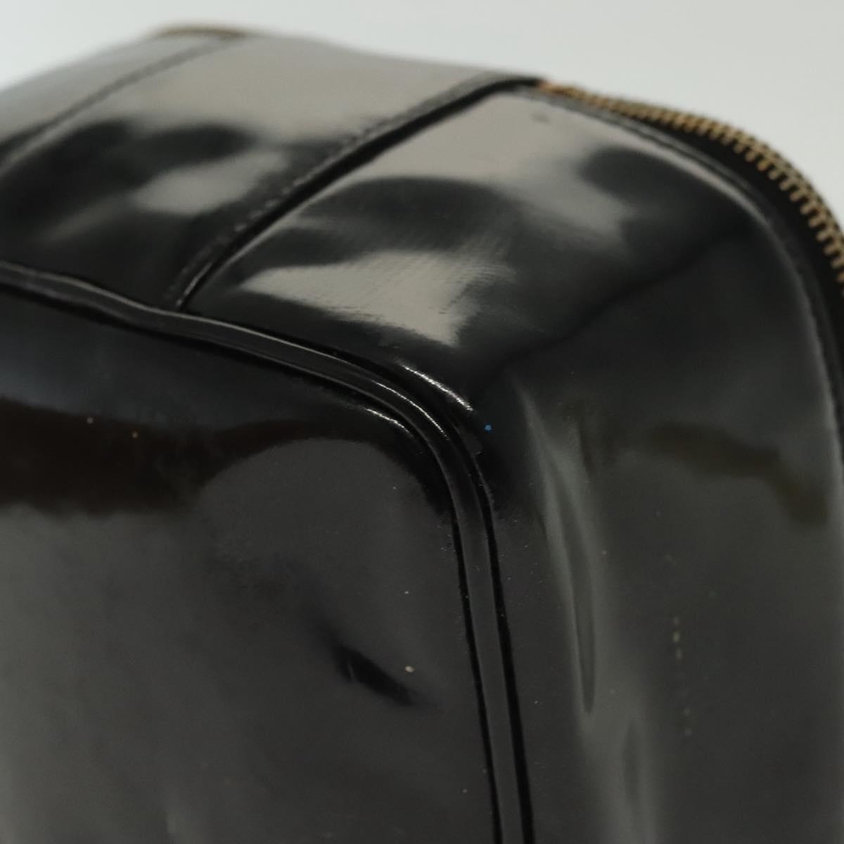 CHANEL Vanity Pouch Patent leather Black Gold CC Auth 137125
