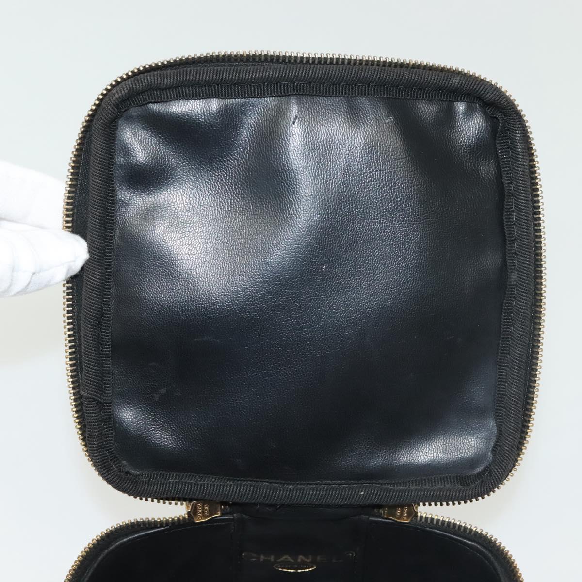 CHANEL Vanity Pouch Patent leather Black Gold CC Auth 137125