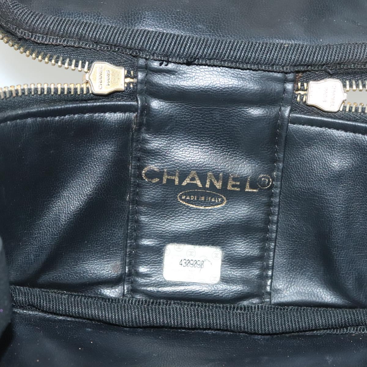 CHANEL Vanity Pouch Patent leather Black Gold CC Auth 137125