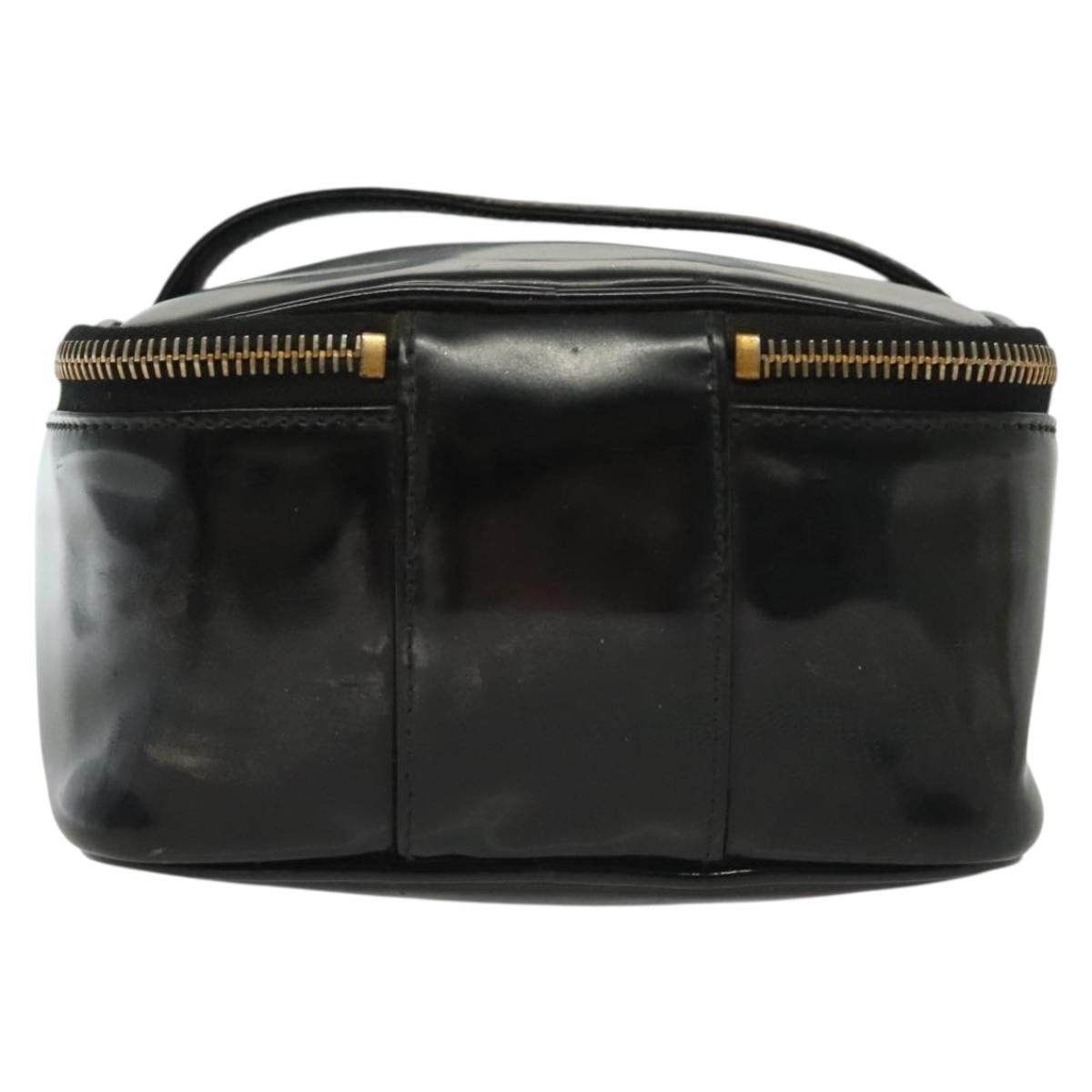 CHANEL Vanity Pouch Patent leather Black Gold CC Auth 137125