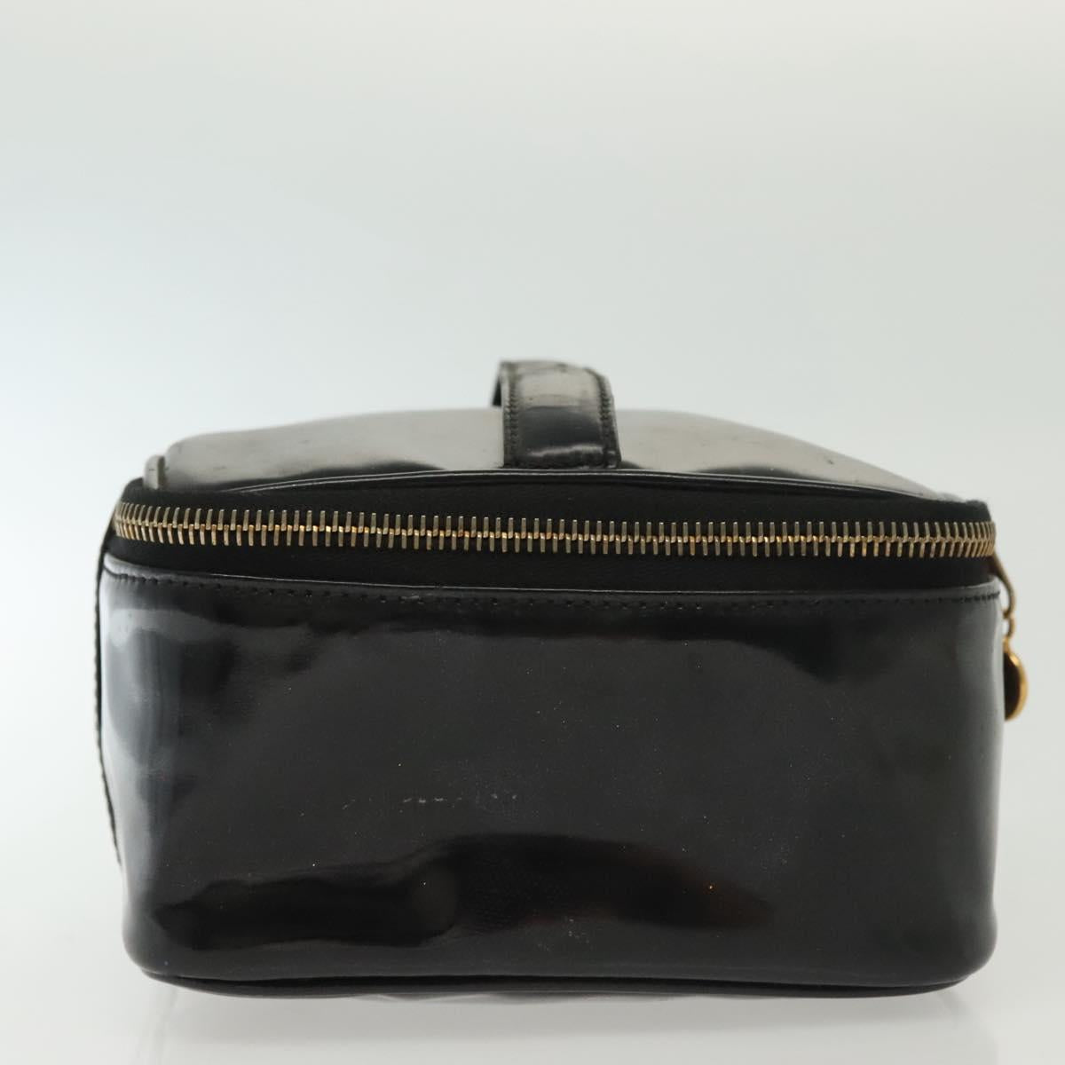 CHANEL Vanity Pouch Patent leather Black Gold CC Auth 137125