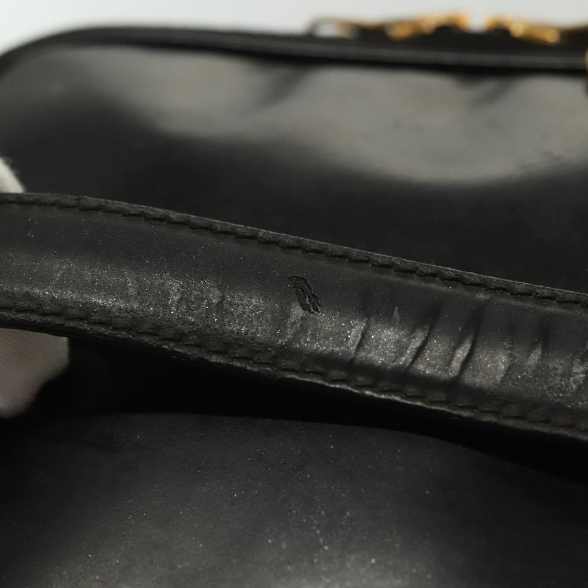 CHANEL Vanity Pouch Patent leather Black Gold CC Auth 137125