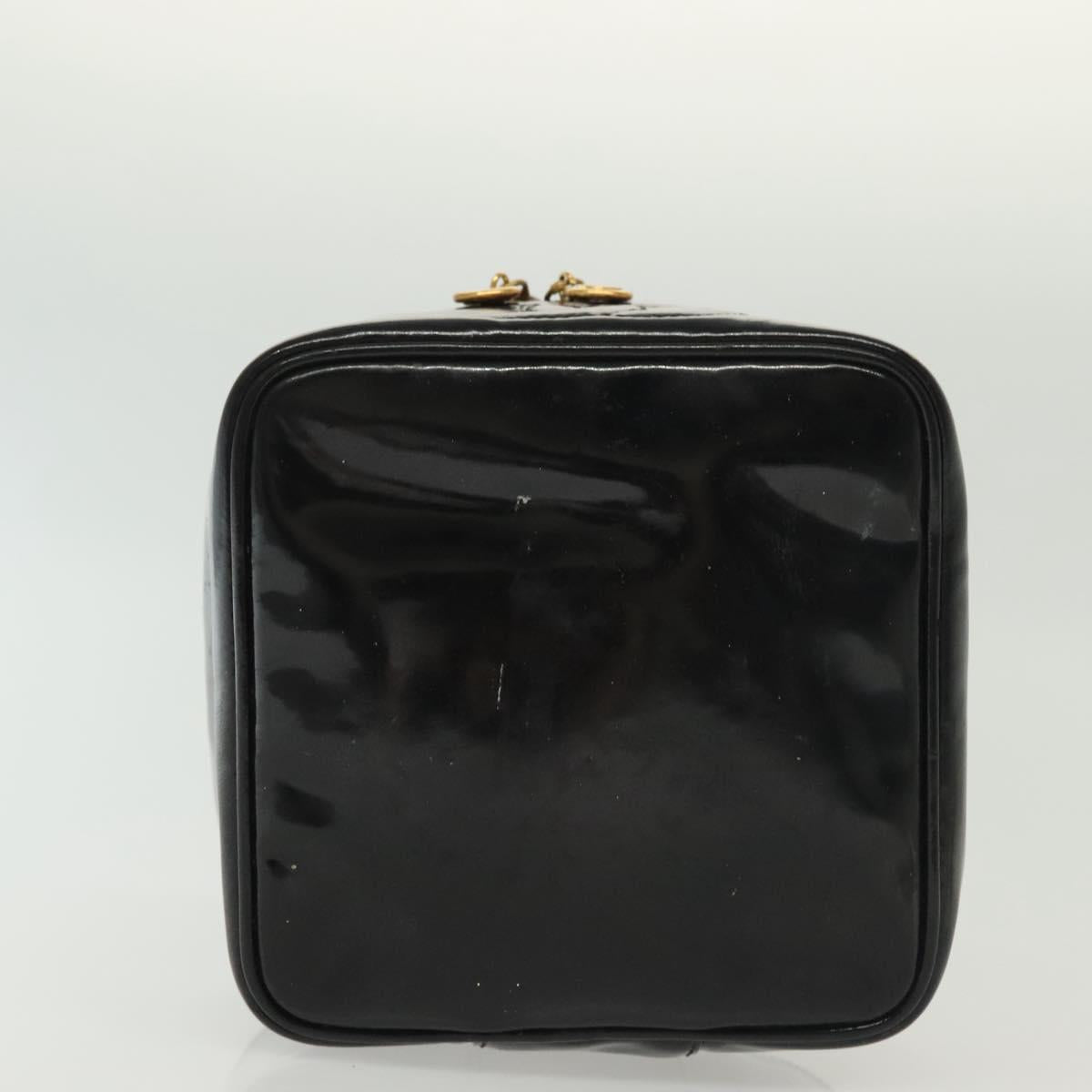 CHANEL Vanity Pouch Patent leather Black Gold CC Auth 137125