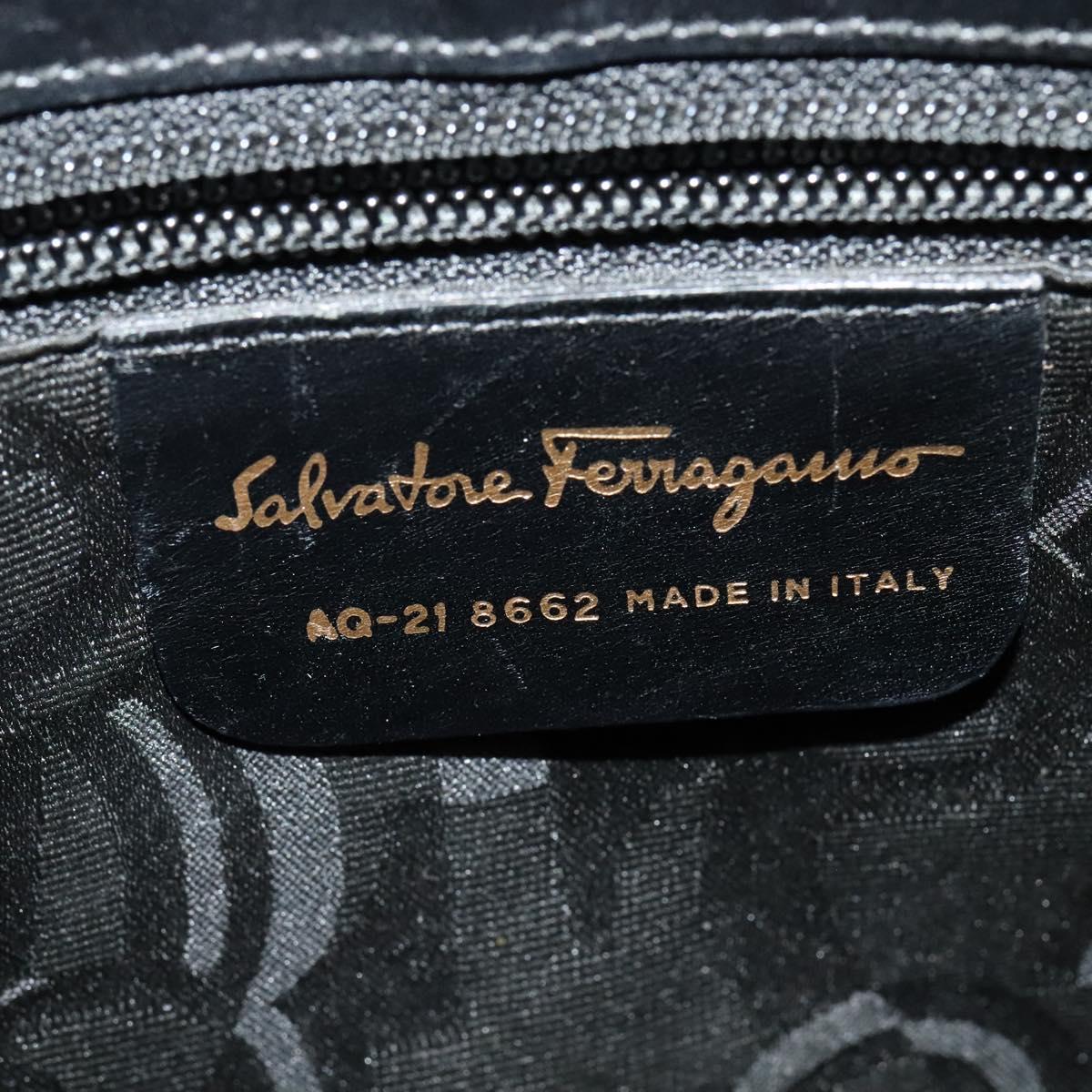 Salvatore Ferragamo Gancini Shoulder Bag Leather Black Gold Auth 137128